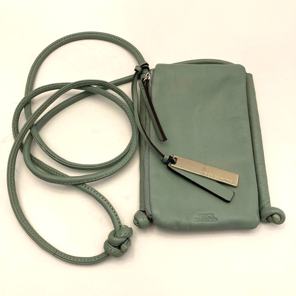 Vince Camuto Kiona Crossbody Bag‎ Purse Green Leather Zip Pocket Magnet